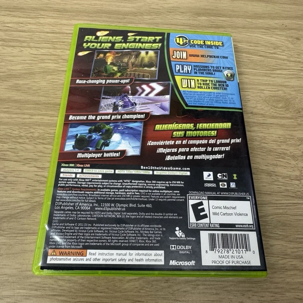 Ben 10: Galactic‎ Racing Xbox 360 Video Game Microsoft Tested Working No Manual